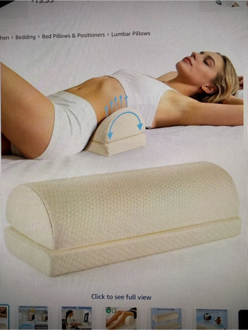 Lumbar Support Half-Roll Pillow in Cream - Ergonomic Back Relief